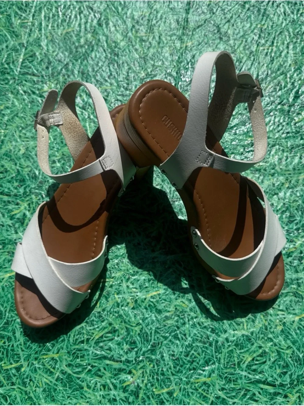 White Crisscross Ankle-Strap Block Heels